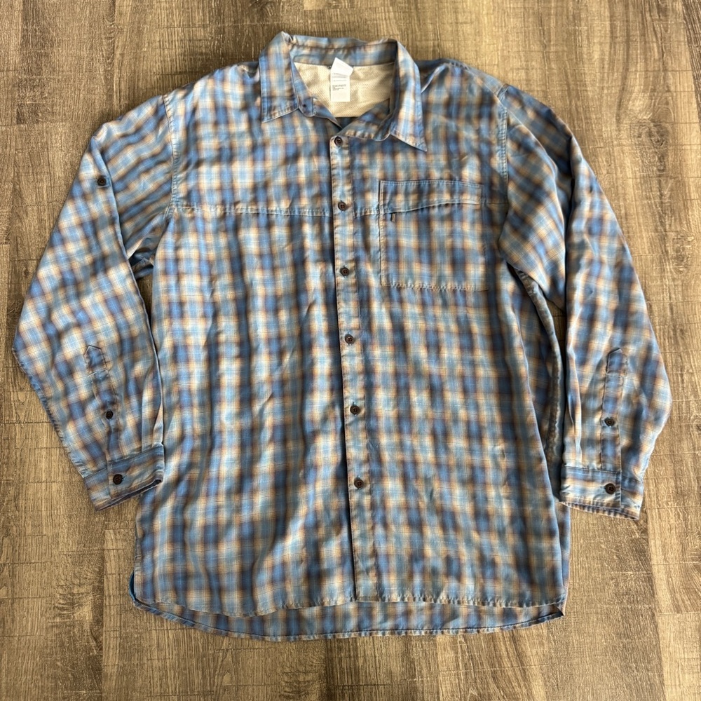 The North Face Blue and Tan Plaid Long-Sleeve Button-Up Shirt